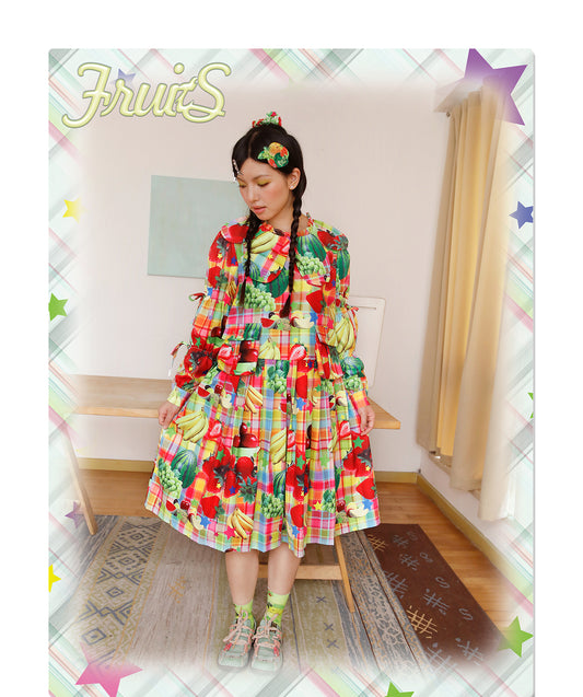 FRUITS - Kawaii Fruit Print Doll Collar Long Sleeve Dress dress Fruits
