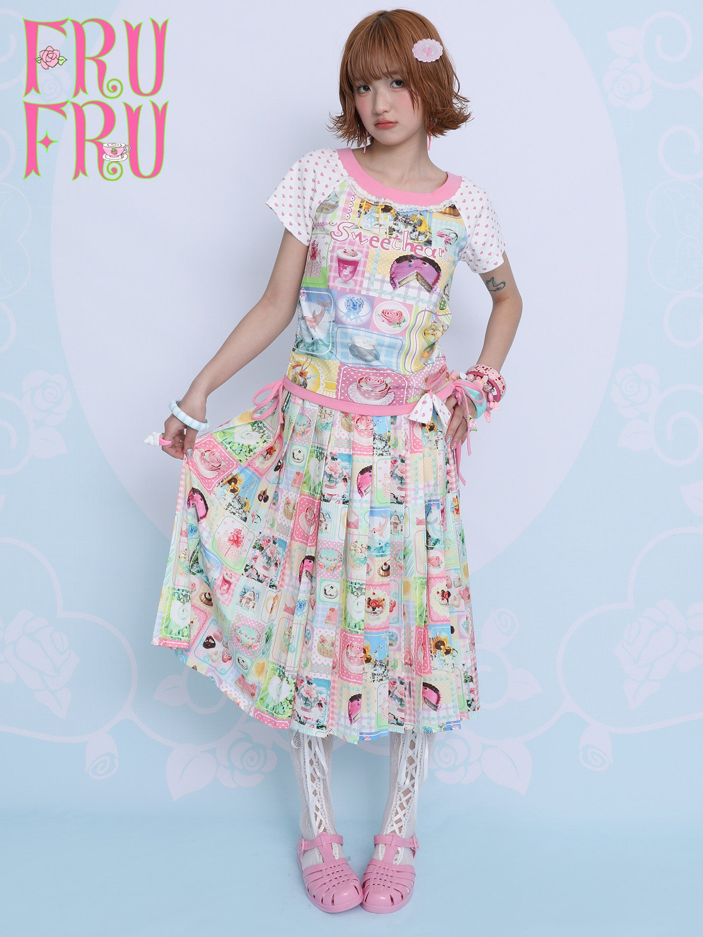 frufru - Cute Print Pleated A-Line Skirt skirt frufru