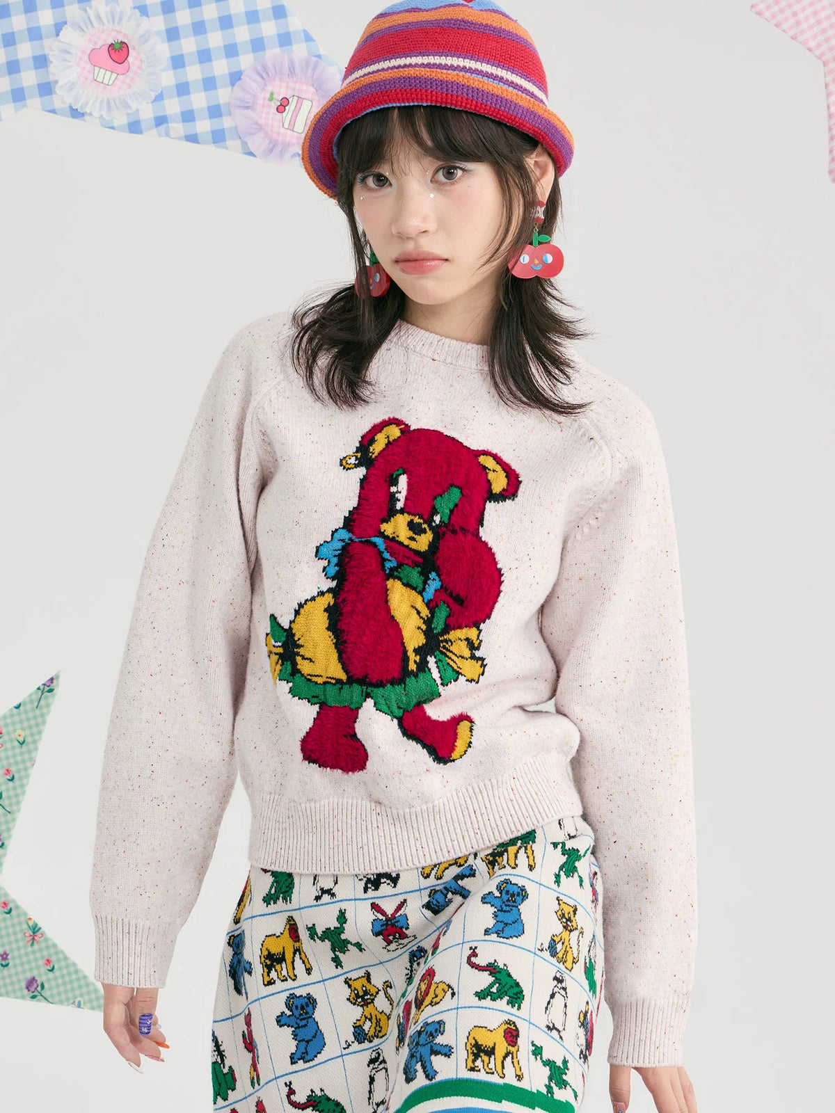 tntntutu - Red Teddy Bear Speckled Knit Sweater sweater tntntutu