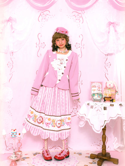 Lutra Jump - Kawaii Striped Cream Skirt Elastic Waist Long skirt Lutra Jump