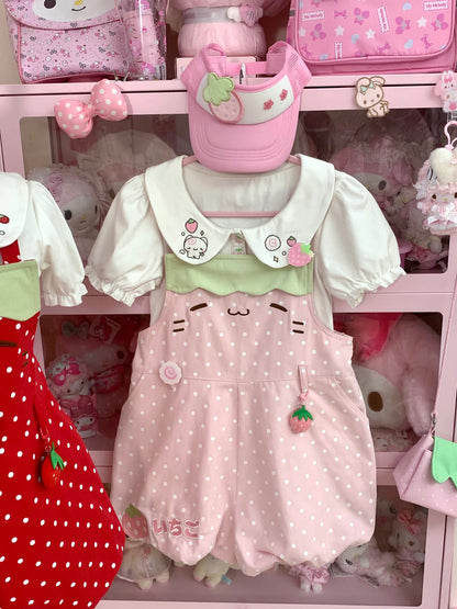 Blurred Bear - Strawberry Doll Collar Overalls Set set Blurred Bear