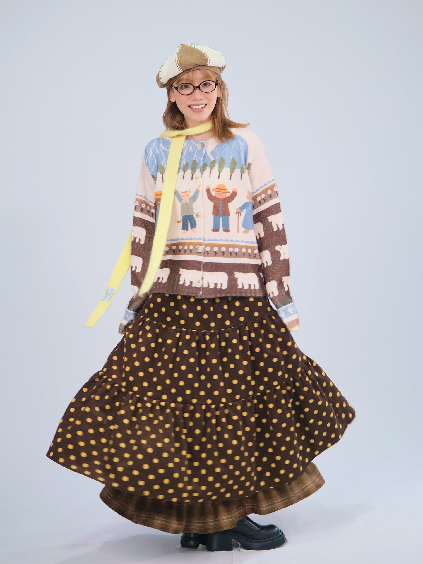 MeowMeow Bug - Vintage Polka Dot Corduroy Layered A-Line Skirt skirt MeowMeow Bug