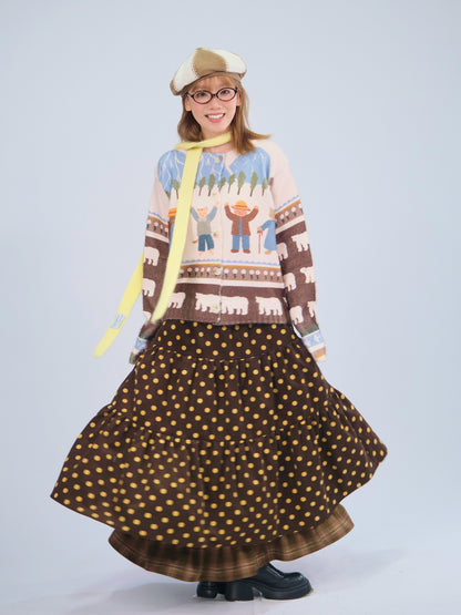 MeowMeow Bug - Vintage Polka Dot Corduroy Layered A-Line Skirt skirt MeowMeow Bug