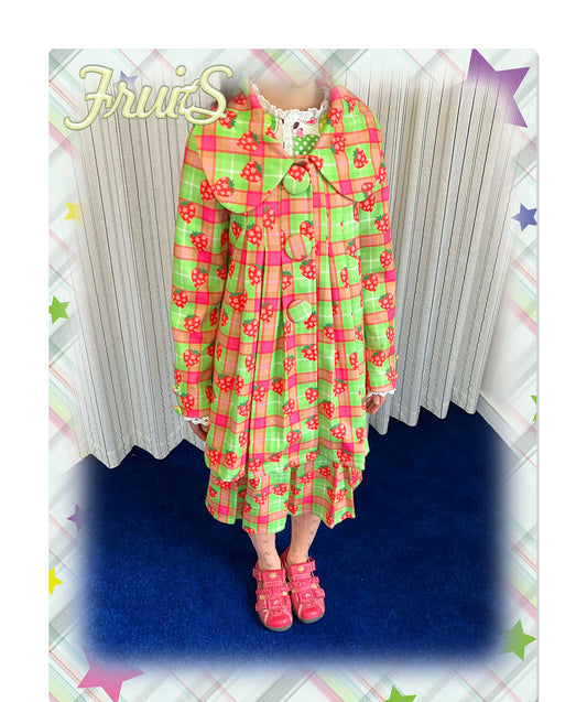 FRUITS - Kawaii Strawberry Plaid Pleated Coat jacket Fruits