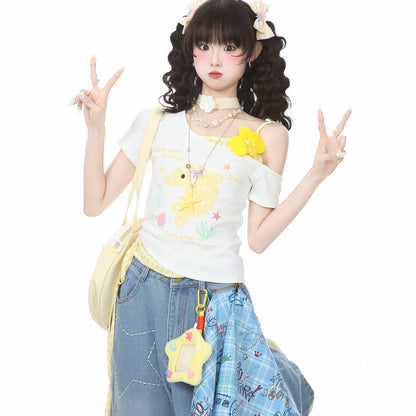 Languid Park - Floral Bow Off Shoulder Tee tshirt Languid Park