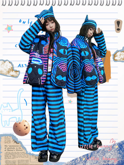 LEERROO - Y2K Subculture Striped Print Pants pants Leerroo