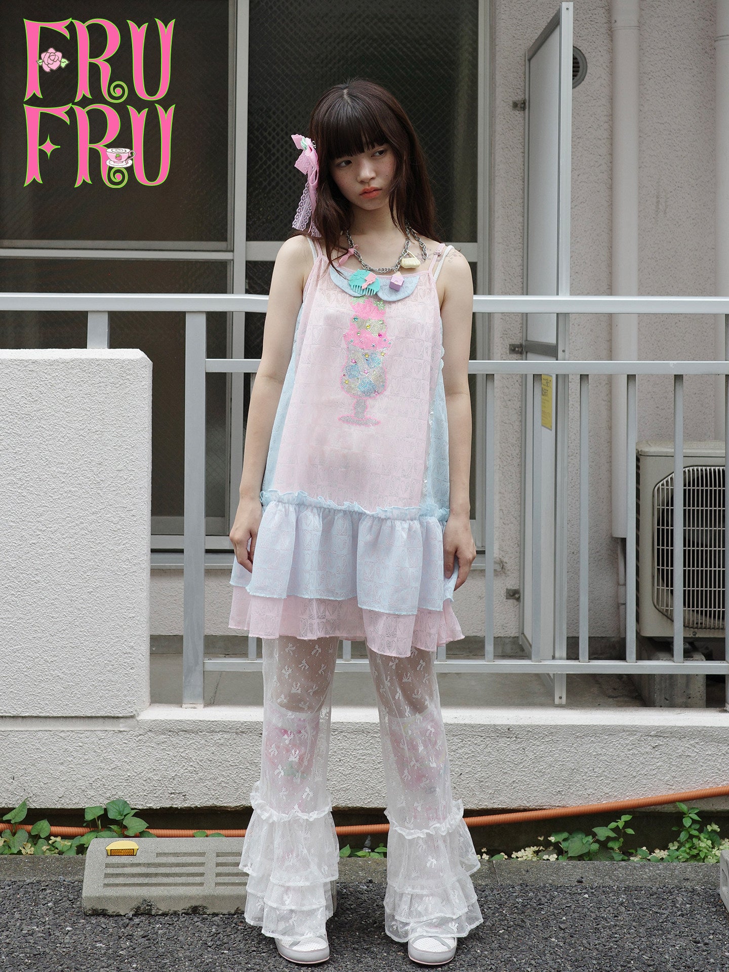 frufru - Pink Blue Rhinestone Mesh Dress dress frufru