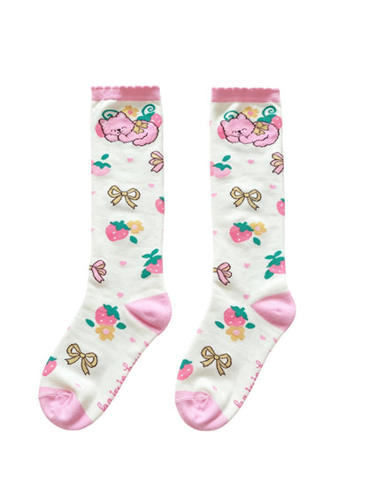 KaiXin Hostel - Strawberry Cat Print Crew Socks sock KaiXin hostel