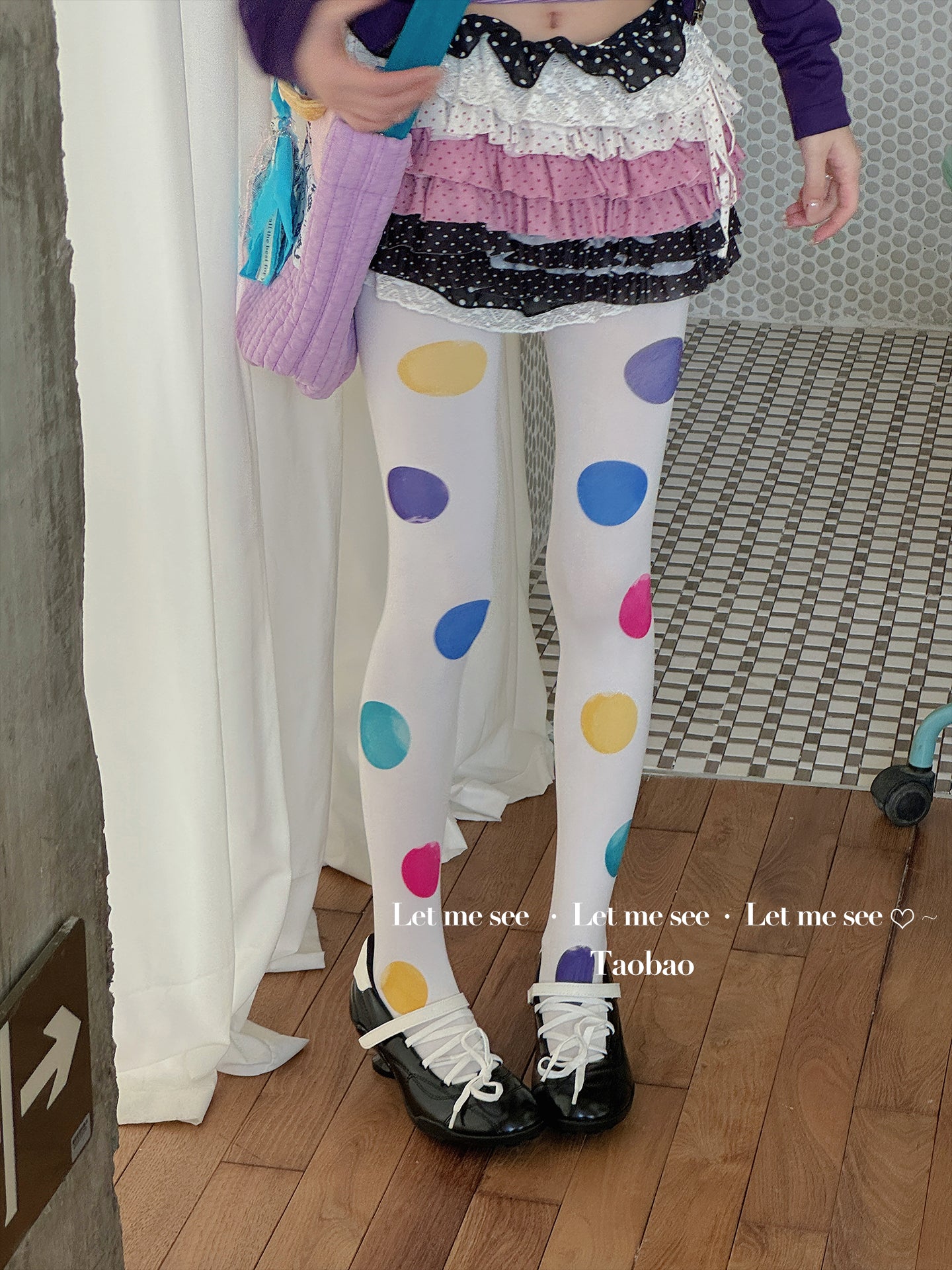 LET ME SEE - Kawaii Colorful Big Dot White Tights tights let me see