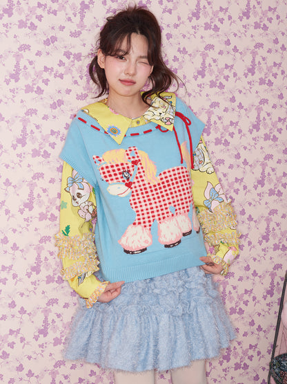tntntutu - Kawaii Plaid Pony Knit Vest vest tntntutu