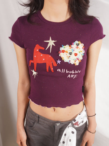 Allbubble - Handmade Pony Embroidery Vintage T-Shirt shirt Allbubble
