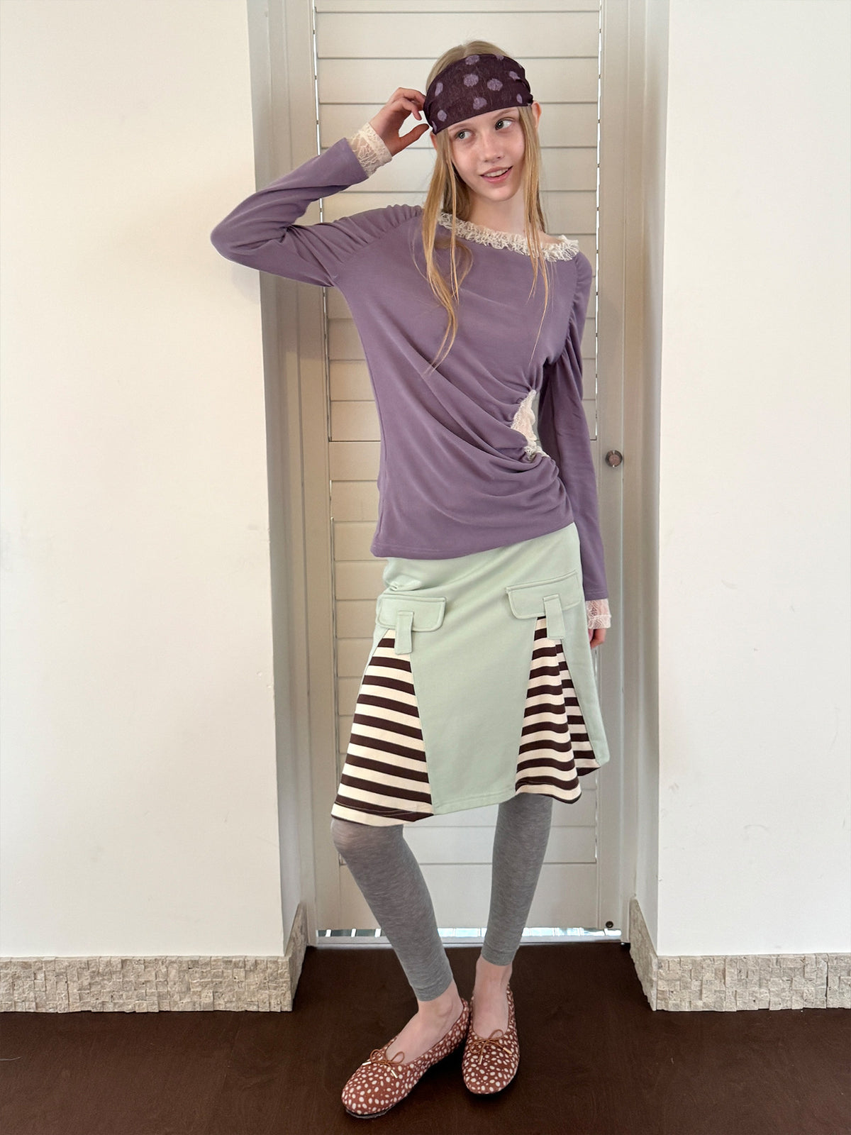 UnsocialNight - Green Brown Striped Lace Skirt skirt UnsocialNight