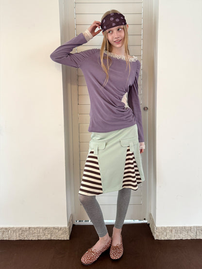 UnsocialNight - Green Brown Striped Lace Skirt skirt UnsocialNight