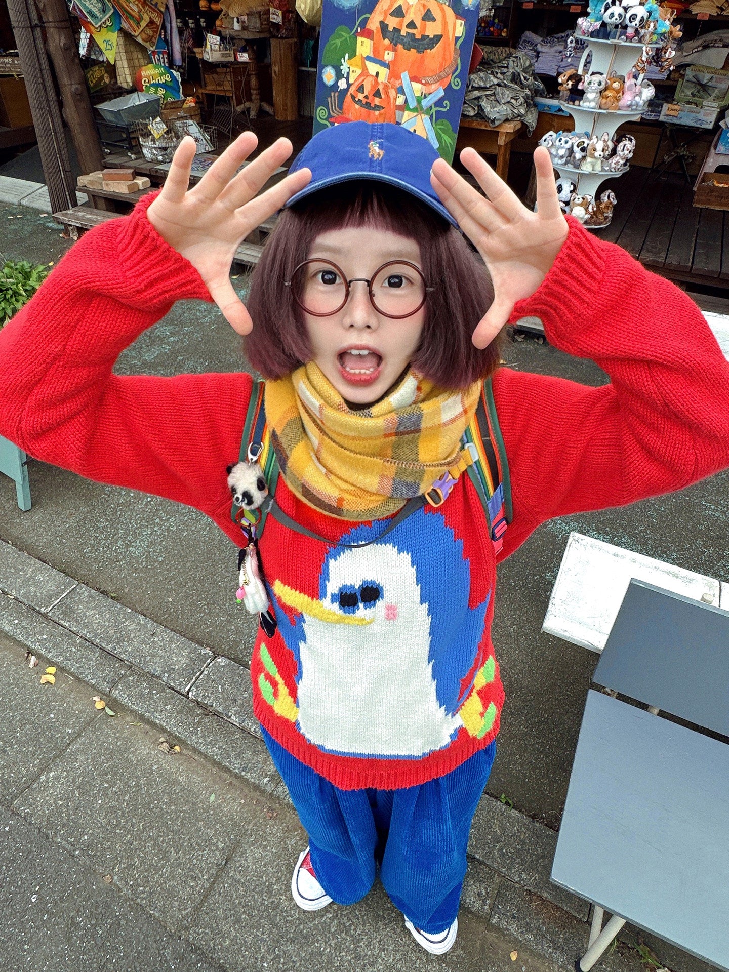 made in zzz 童趣手工针织可爱企鹅红色百搭保暖全棉打底衫毛衣 sweater made in zzz