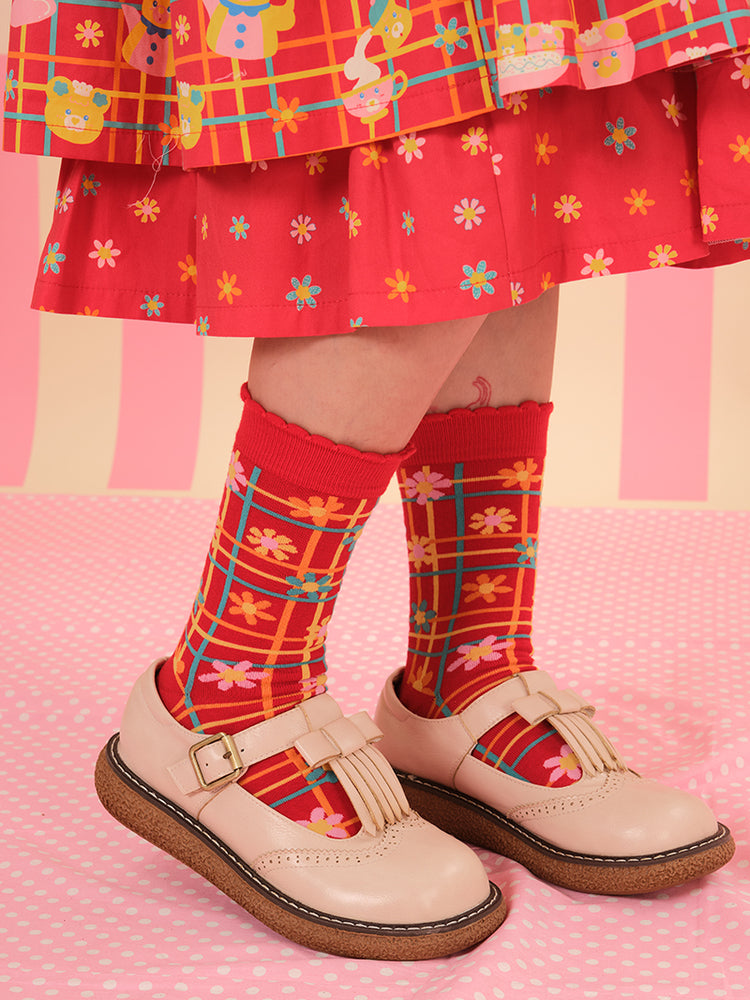 NIKKOU - Kawaii Knit Socks Colorful Flower Mid-Calf Japanese socks Nikkou home