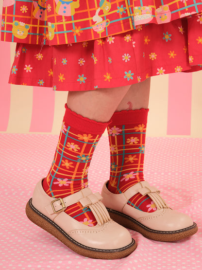 NIKKOU - Kawaii Knit Socks Colorful Flower Mid-Calf Japanese socks Nikkou home
