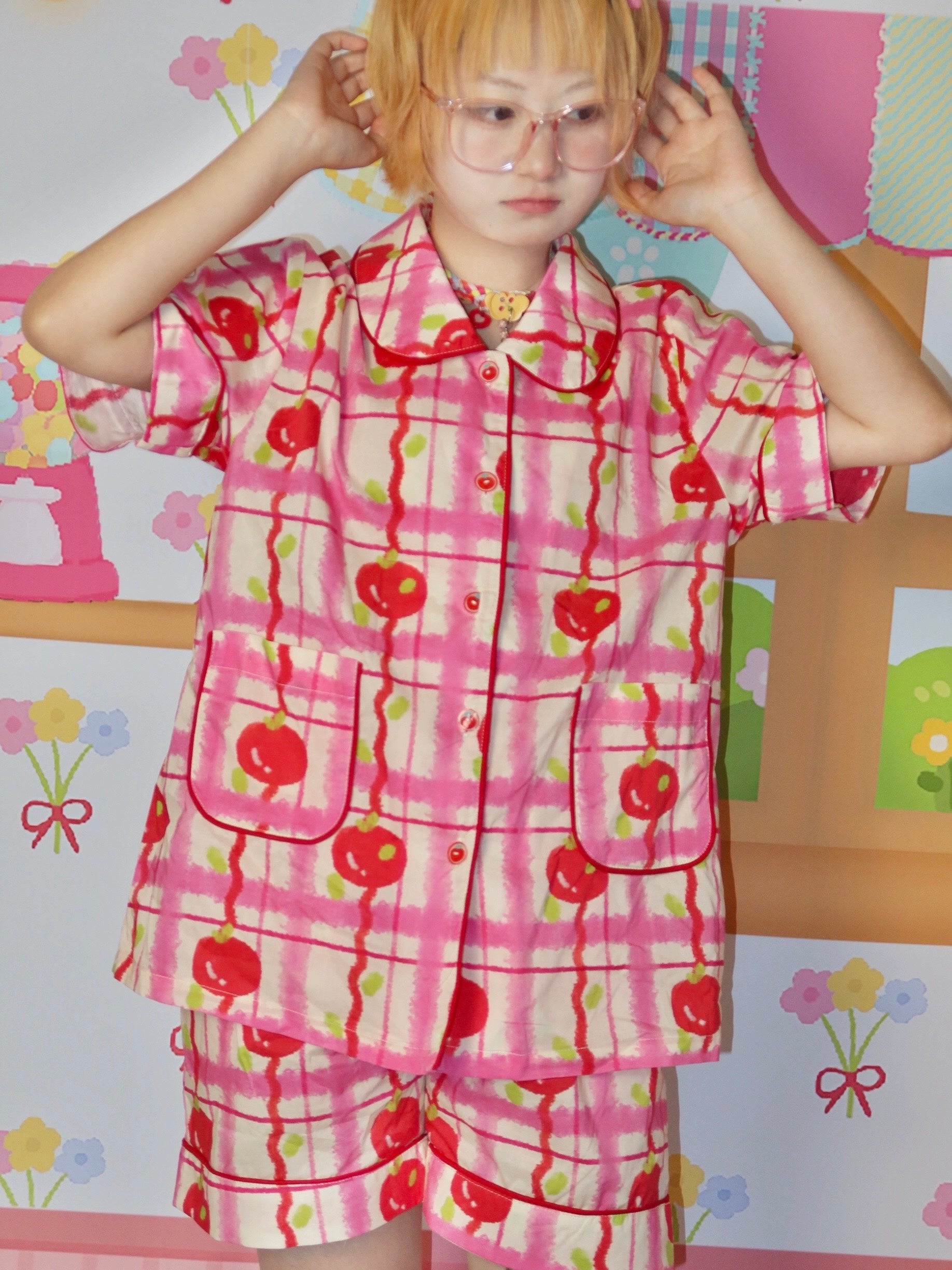 LULULULU - Handmade Apple Button Cotton Pajama Set pajama LULULULU