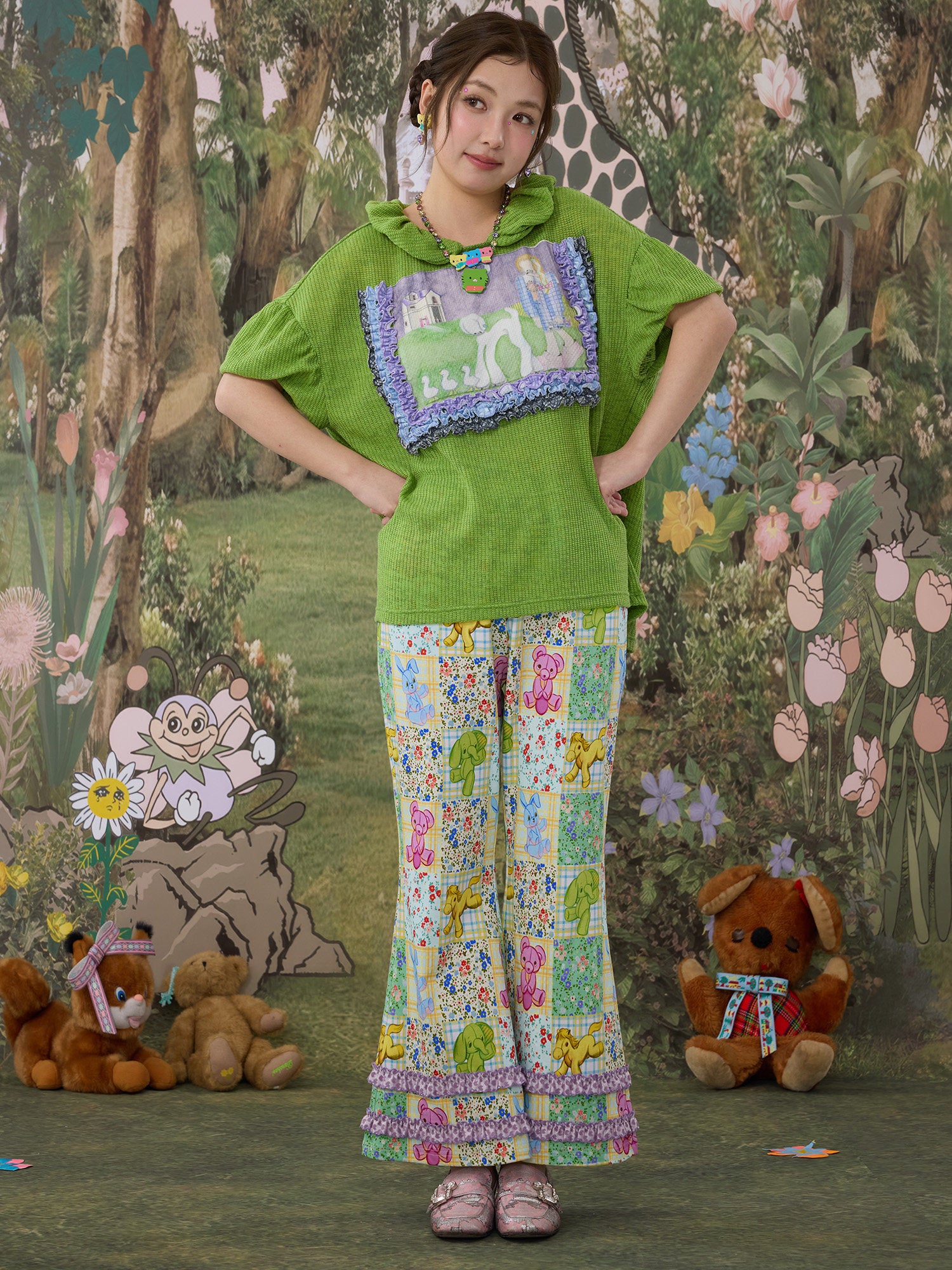 tntntutu - Green Ruffle Doll Collar Top shirt tntntutu