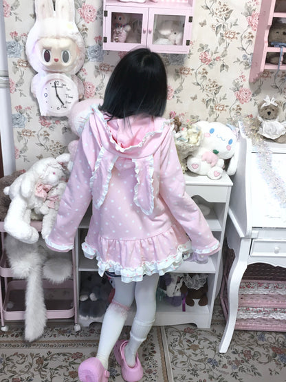 Three Poisons - Pink Bunny Ear Zip-Up Hoodie hoodie Three Poisons