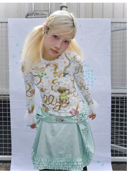 sillysis - Golden-Haired Girl Floral Ruffle Top shirt sillysis