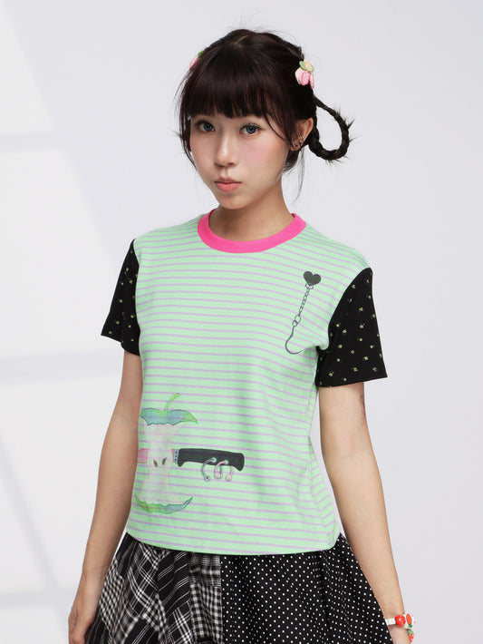 FRUITS - Apple Stripe Contrast Tee tshirt Fruits