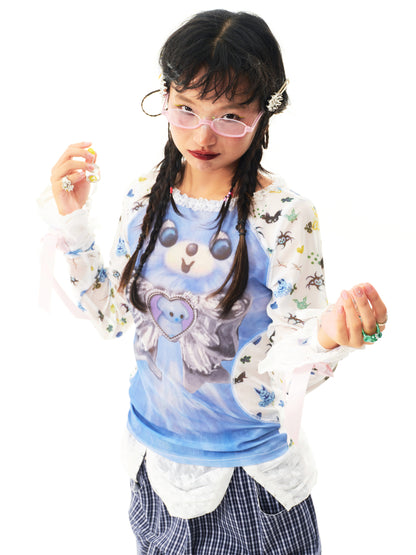 sillysis - Blue Puppy Mesh Top shirt sillysis