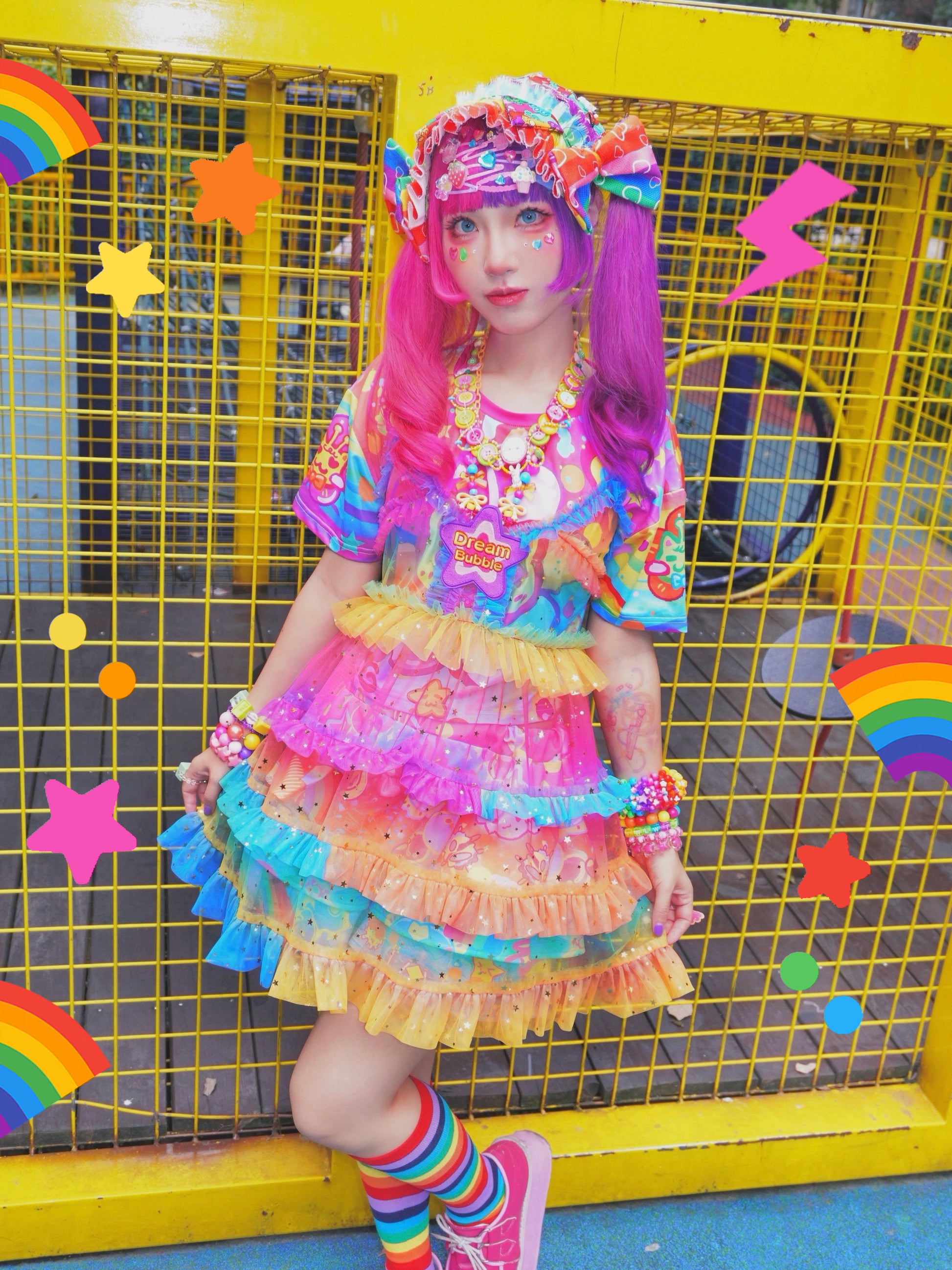 Dream Bubble - Decora Kei Rainbow Gradient Tulle Slip Dress skirt Dream Bubble