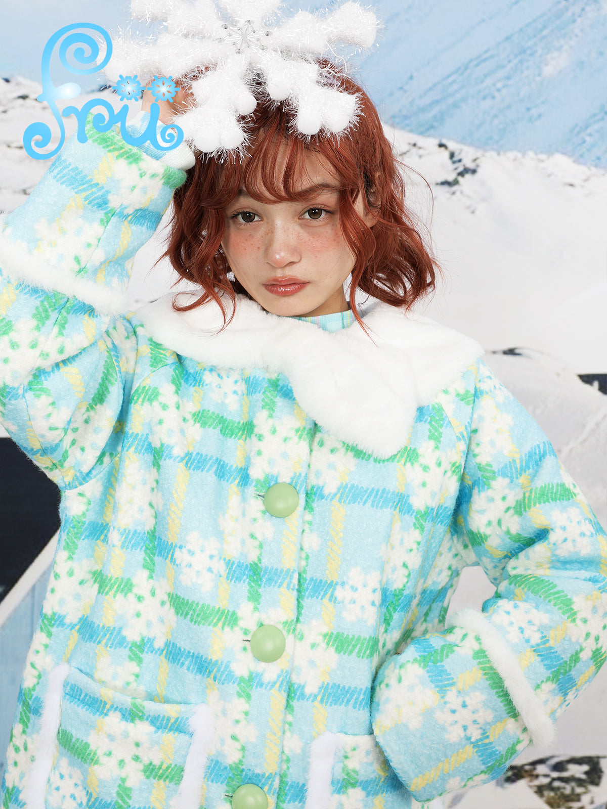 frufru Blue Wool-Blend Coat | Harajuku Doll Collar Winter Jacket
