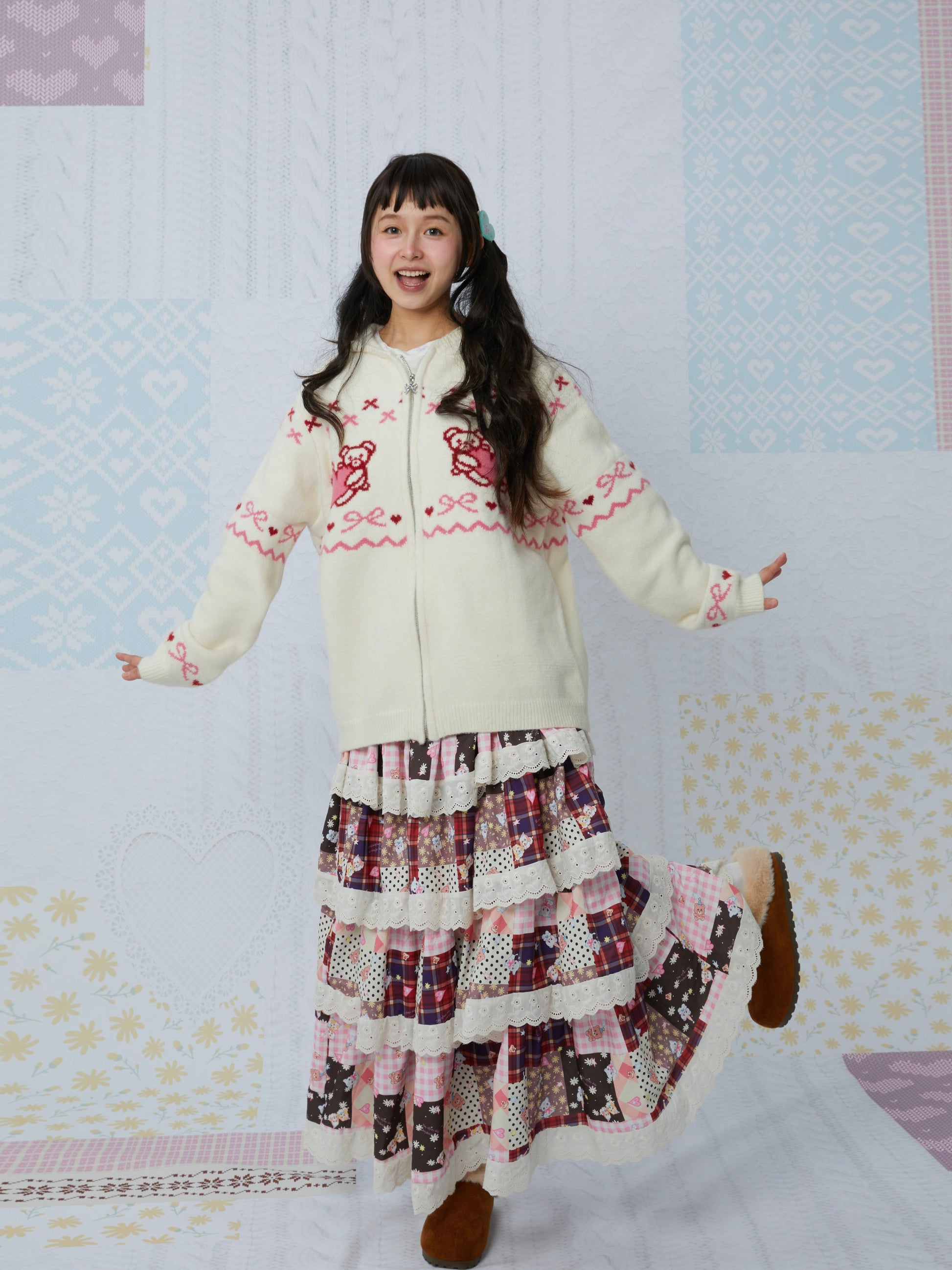 KaiXin hostel - Lace Print Tiered Skirt skirt KaiXin hostel