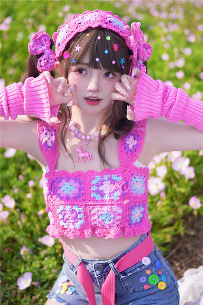 Dear Doll - Rose Pink Crochet Cami Top vest dear doll