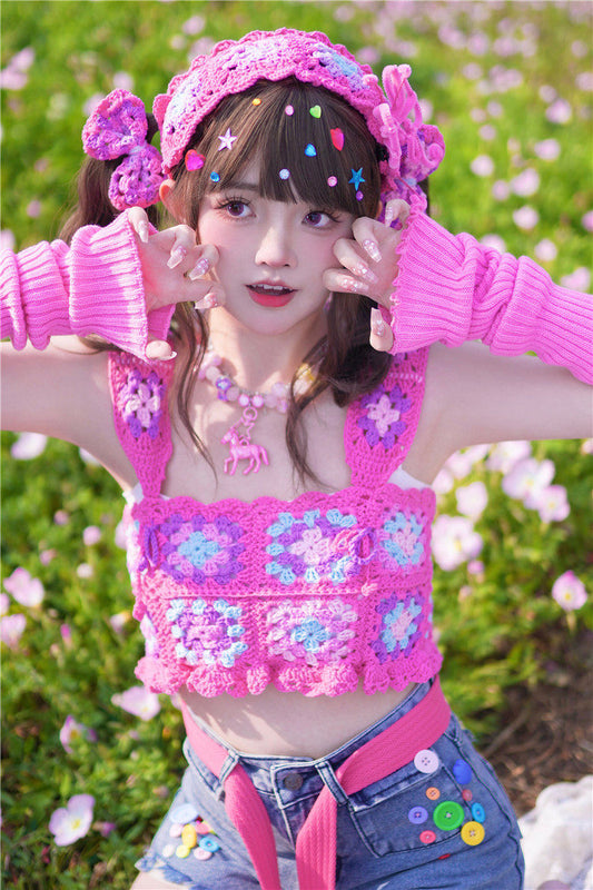 Dear Doll - Rose Pink Crochet Cami Top vest dear doll