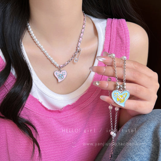 GIRL INSTITUTE - Colorful Pearl Heart Necklace necklace GIRL INSTITUTE
