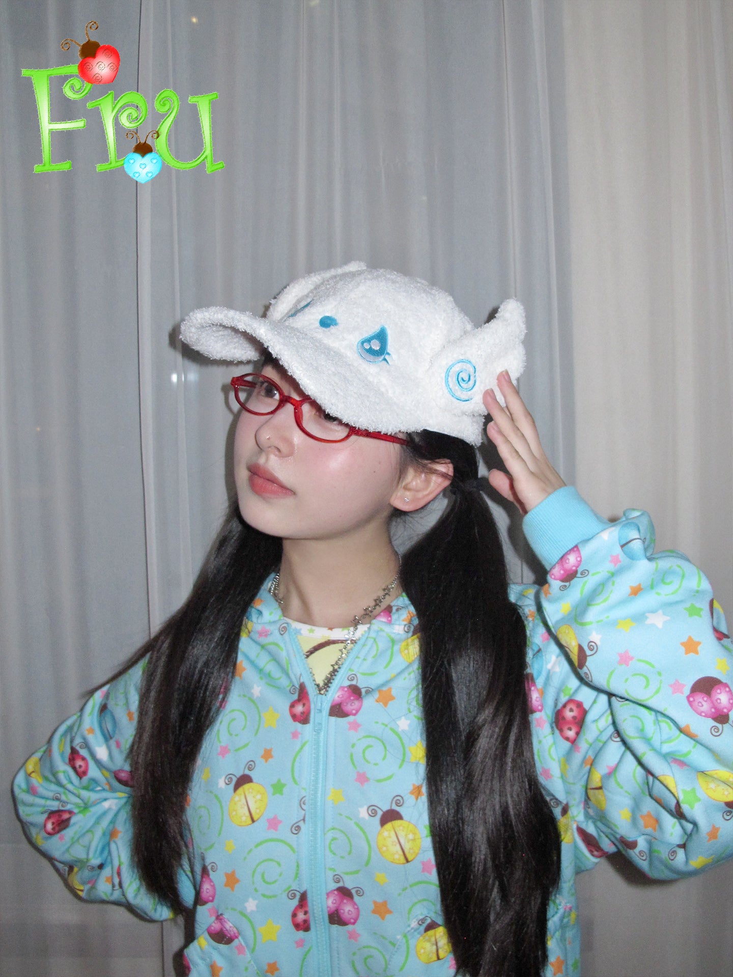 FruFru - Y2K Baseball Cap White Wing Embroidery hat frufru