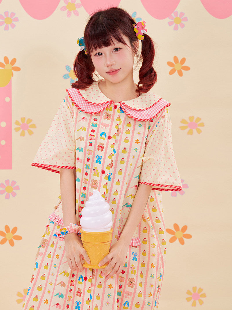 NIKKOU - Animal Print Lace Shirt Dress dress Nikkou home