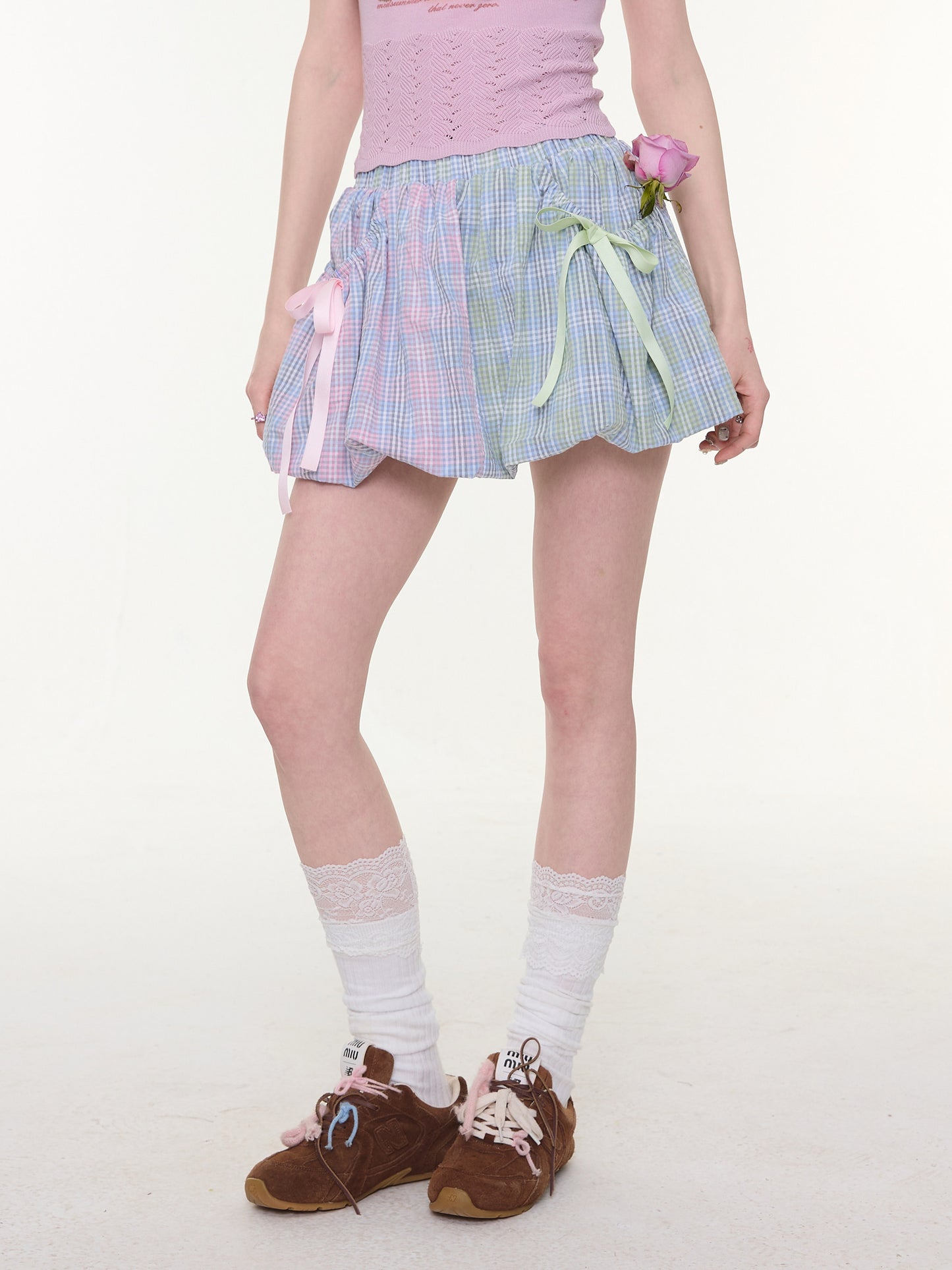 ziziFei - Rainbow Plaid Bow Mini Skirt skirt ziziFei