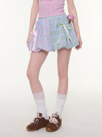 ziziFei - Rainbow Plaid Bow Mini Skirt skirt ziziFei
