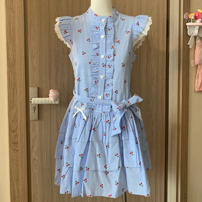Blurred Bear - Blue Plaid Puff Sleeve Midi Dress dress Blurred Bear