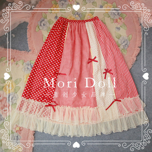 Mori Doll – Bow Patchwork Midi Skirt skirt Mori Doll