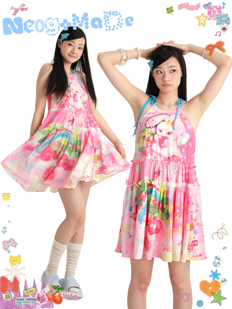 NeogoMade Halter Mini Dress | Sweet Holiday Style Dress | Ruffles and Bows Dress dress NeogoMade