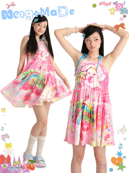NeogoMade Halter Mini Dress | Sweet Holiday Style Dress | Ruffles and Bows Dress dress NeogoMade
