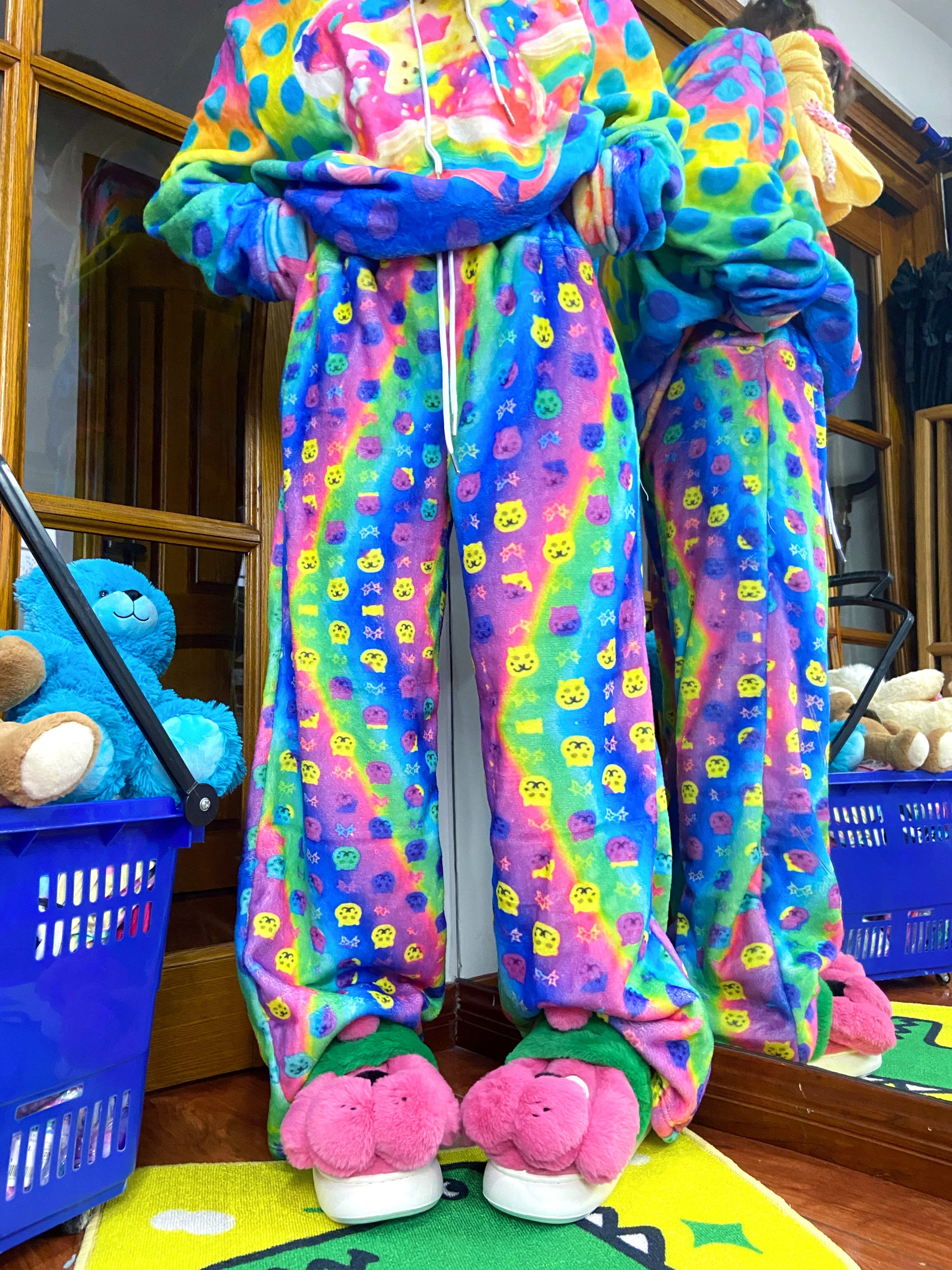 Leerroo - Decora Kei Rainbow Cat Fleece Pants pants Leerroo