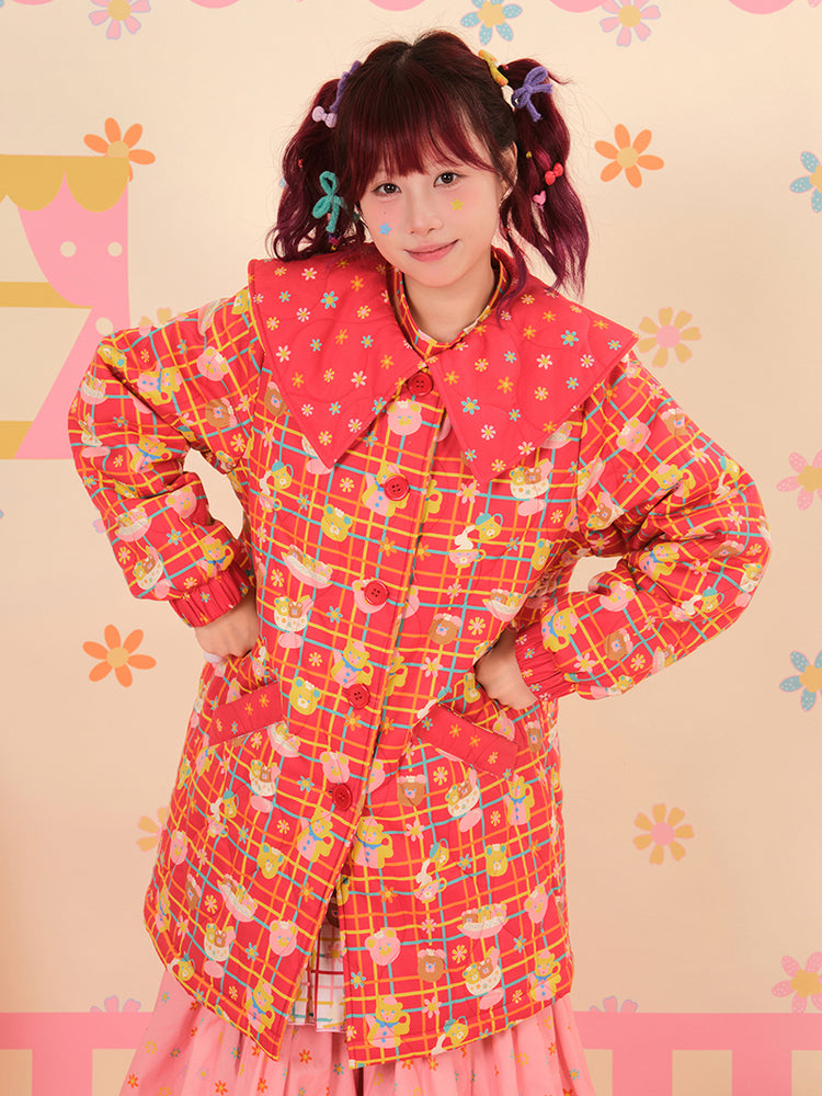 NIKKOU - Kawaii Doll Collar Quilted Cotton Coat coat Nikkou home