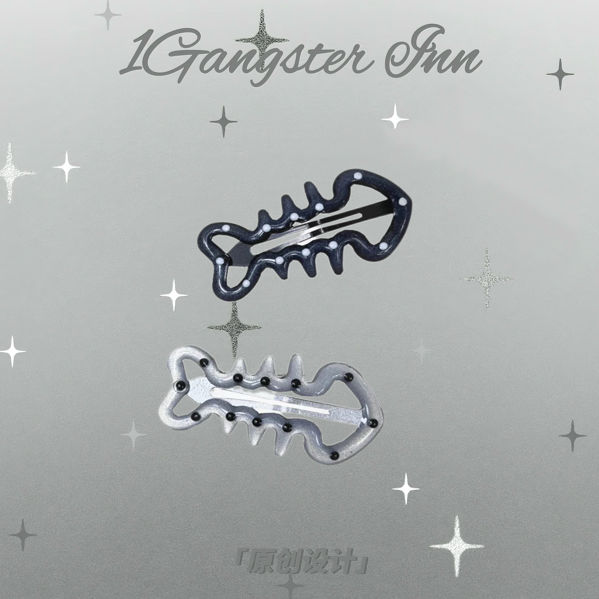 1Gangster Inn - Polka Dot Glitter Fishbone Hair Clips Set hair clip 1GASTERINN