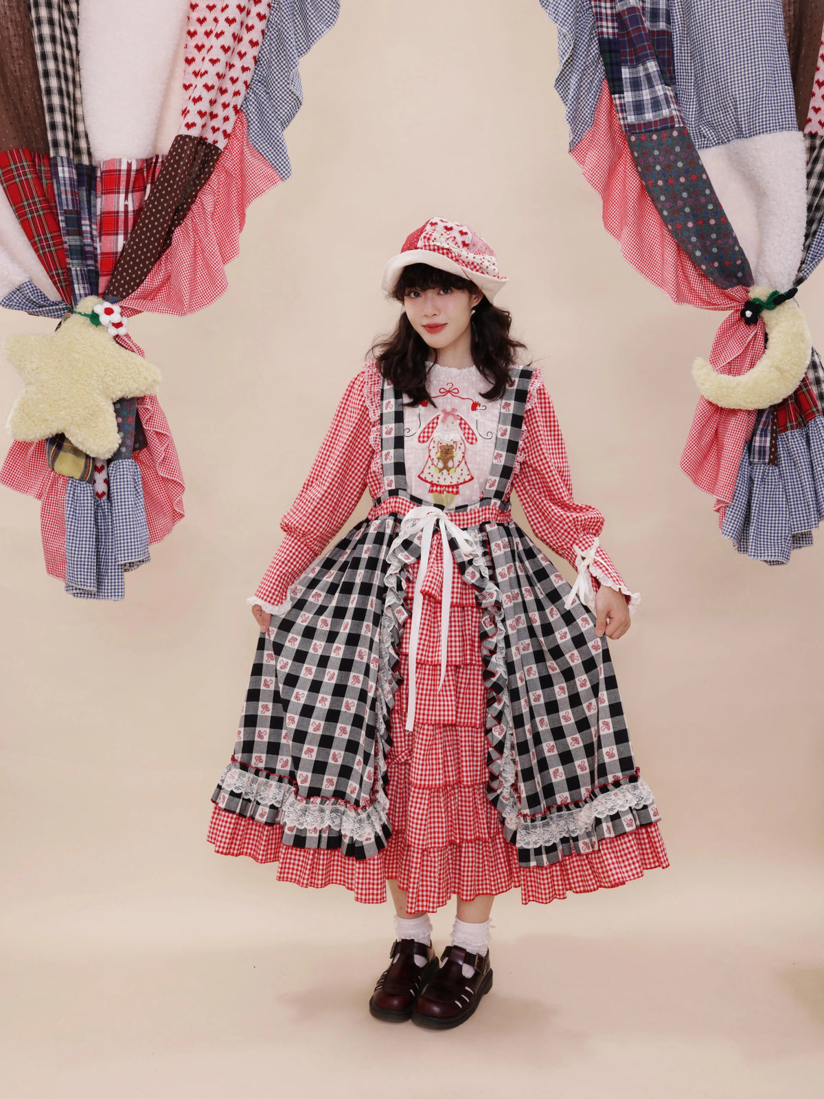 SemenCoicis - Vintage Doll Plaid Jacquard Lace Pinafore Dress dress SemenCoicis