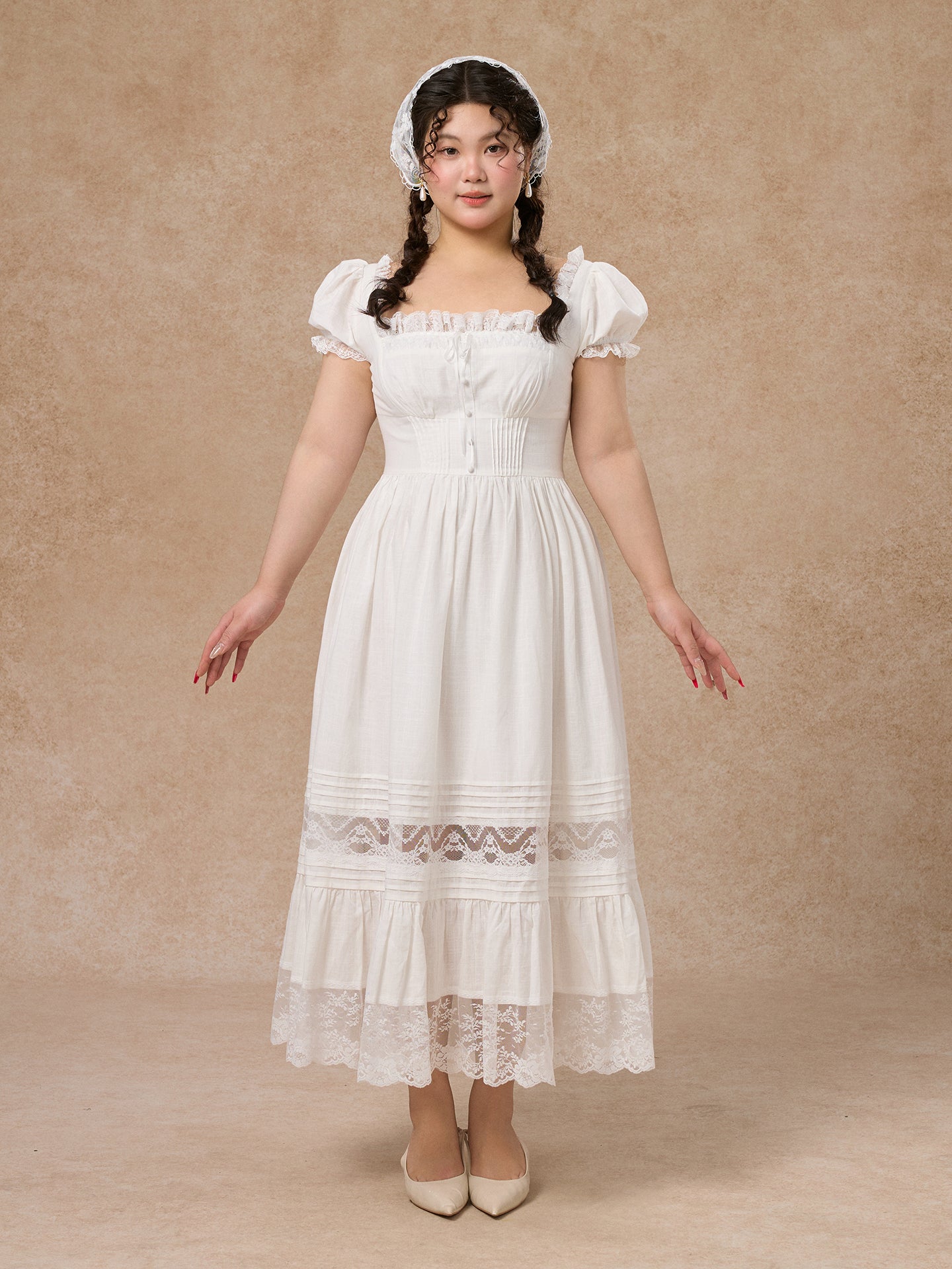 LaceMade - French Style Cinderella Cotton Lace Princess Dress Plus Size dress LaceMade