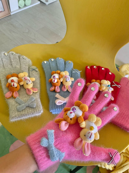 Salty Gummy - Decora Kei Plush Bear Bow Gloves gloves Salty Gummy