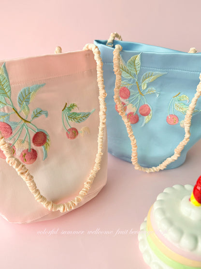 Ate a Dream - Cherry Embroidered Mini Tote Bag bag Ate a Dream
