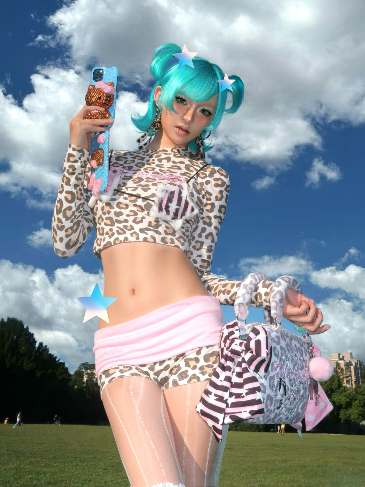 SelfishGhost - Leopard Bow Embroidered Handbag bag SelfishGhost