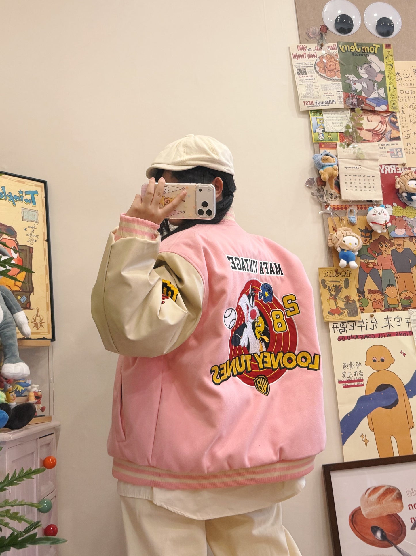 BIBULU - Kidcore Retro Embroidered Pink Baseball Jacket jacket BIBULU