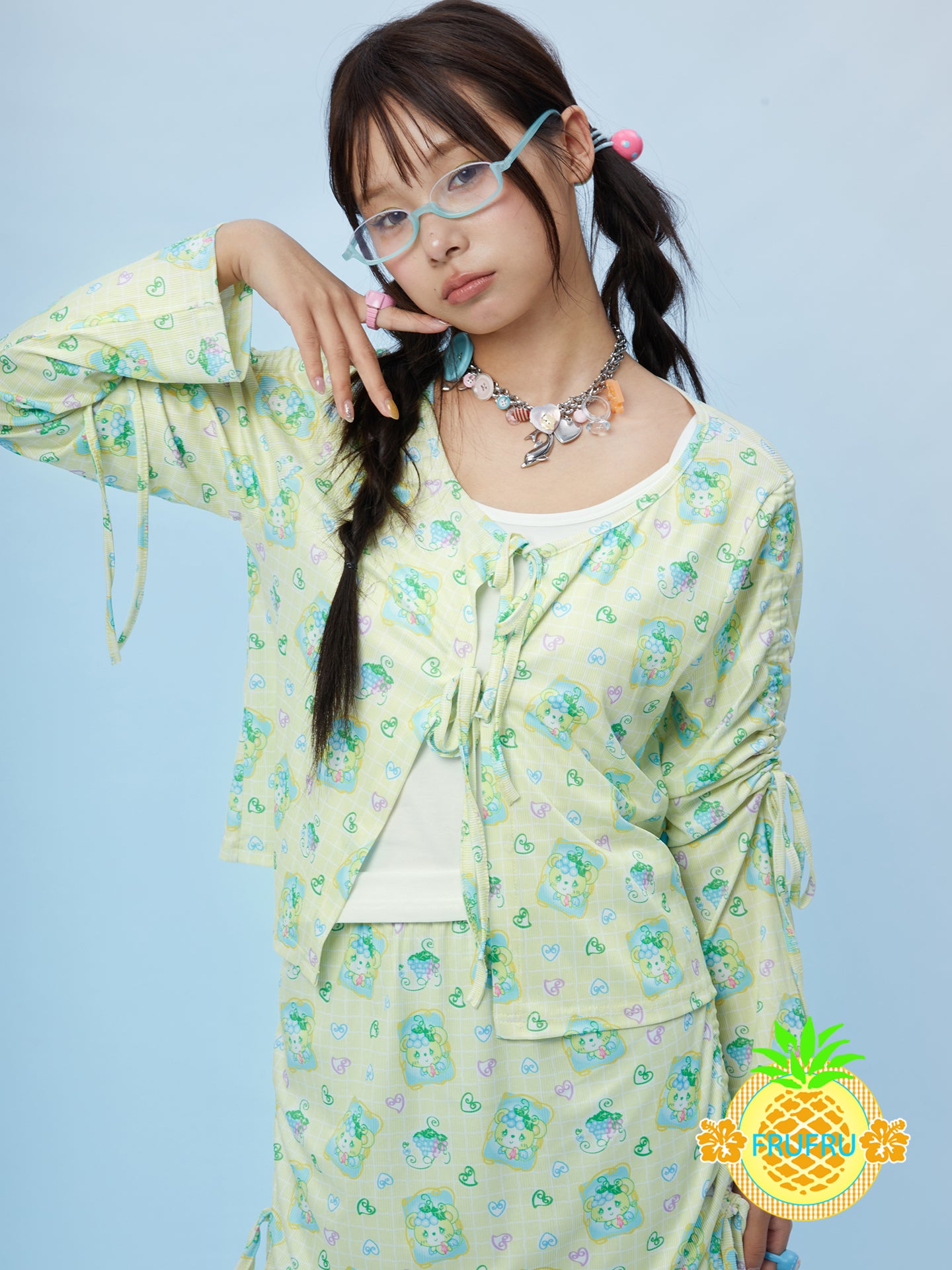 Frufru Cute Print Lightweight Sun Shirt | Kawaii Casual Layering Top shirt frufru